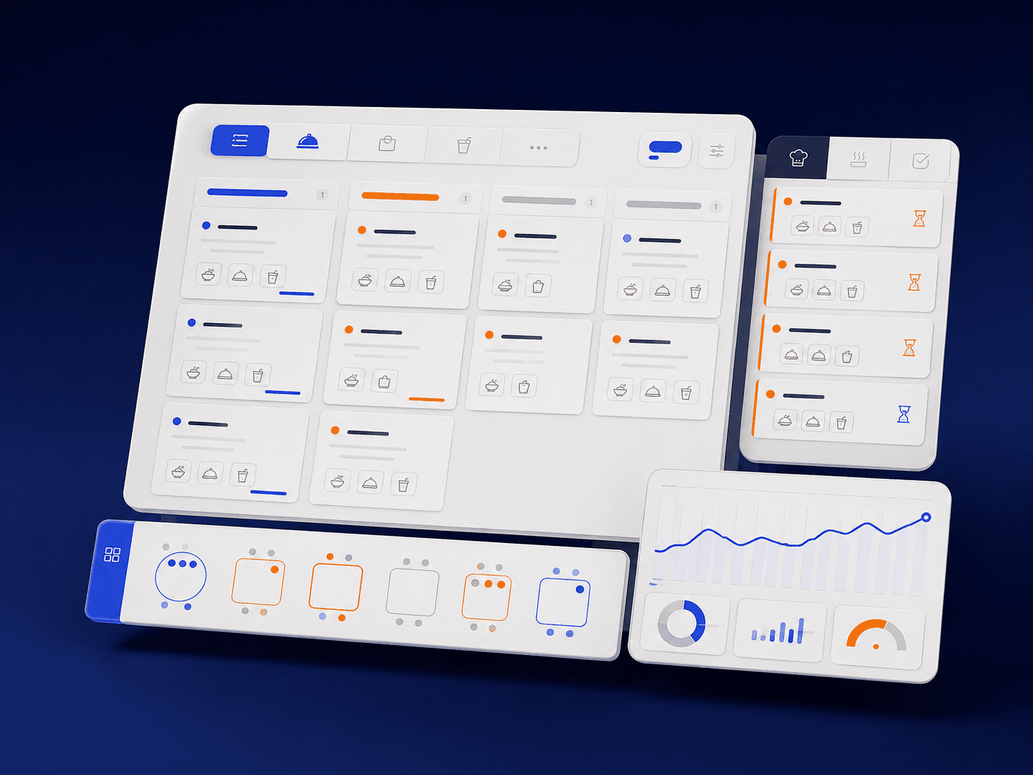 Abstract ERPFY restaurant operations console visualization