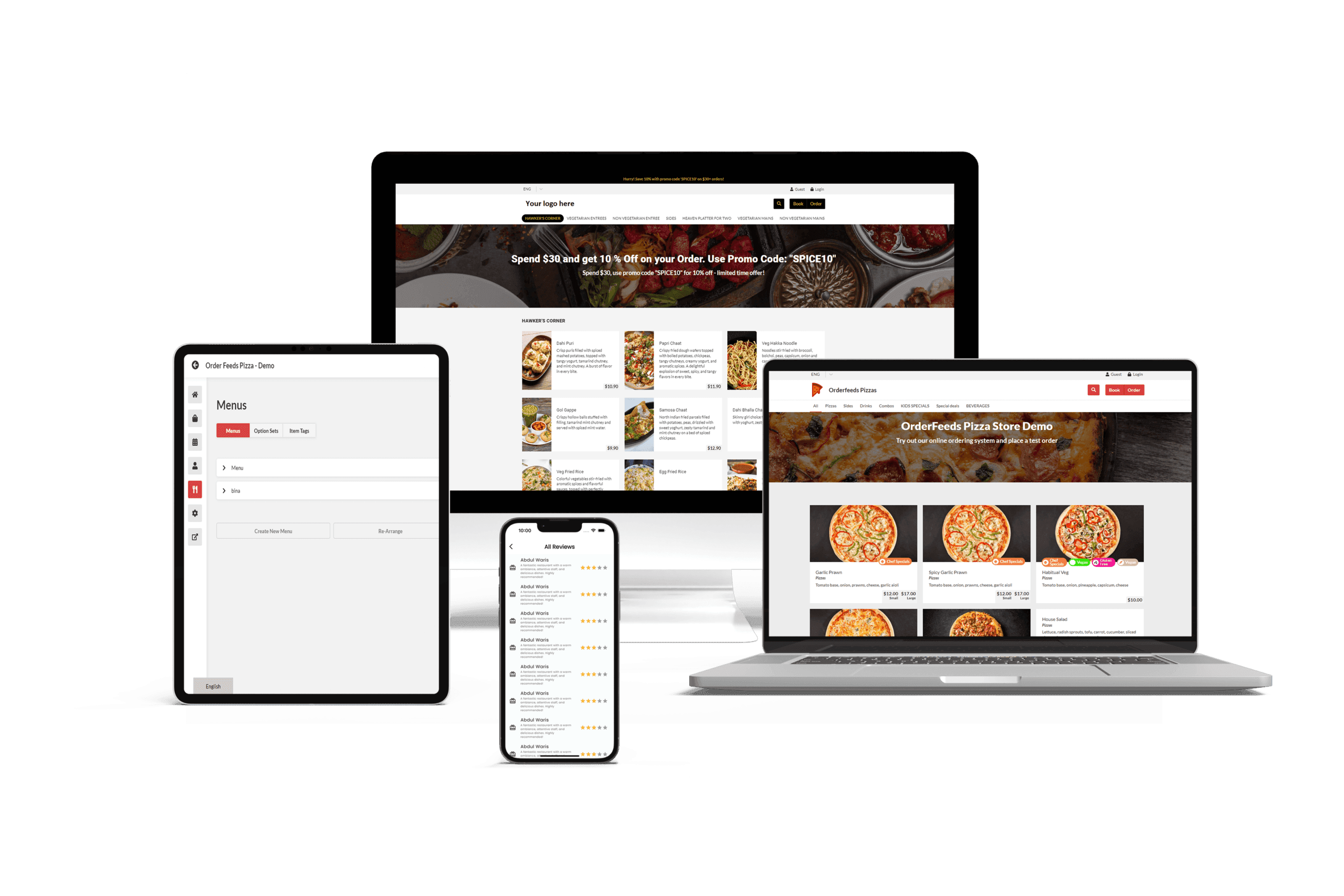 Orderfeeds restaurant ordering system across desktop and mobile devices