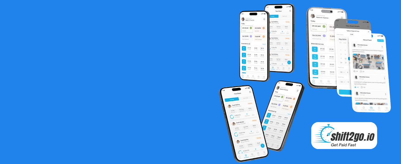 Shift2Go workforce-management mobile application screens