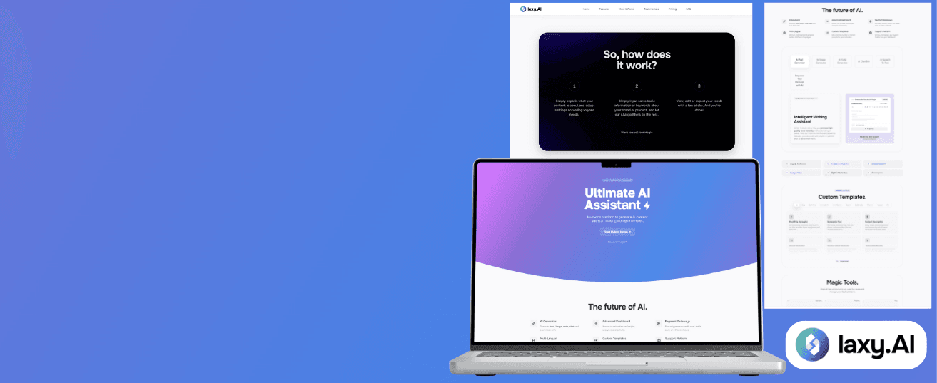 Laxy AI assistant website screens