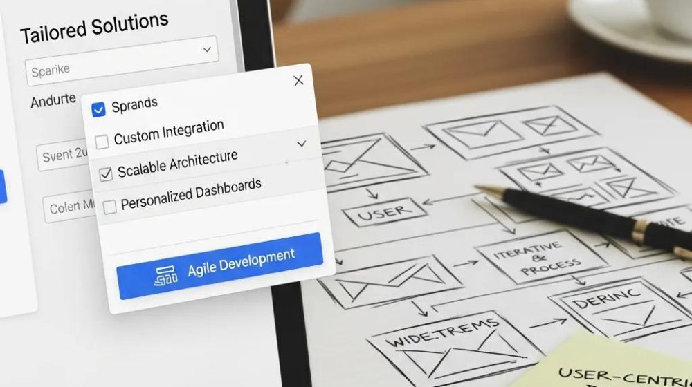 Close-up of a custom software interface highlighting agility and tailored features